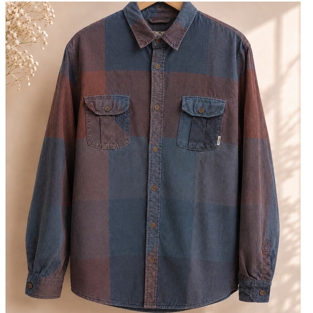 Vans Shacket Mens L Quilted Flannel Shirt Jacket Blue Burgundy Plaid Y2K Fall